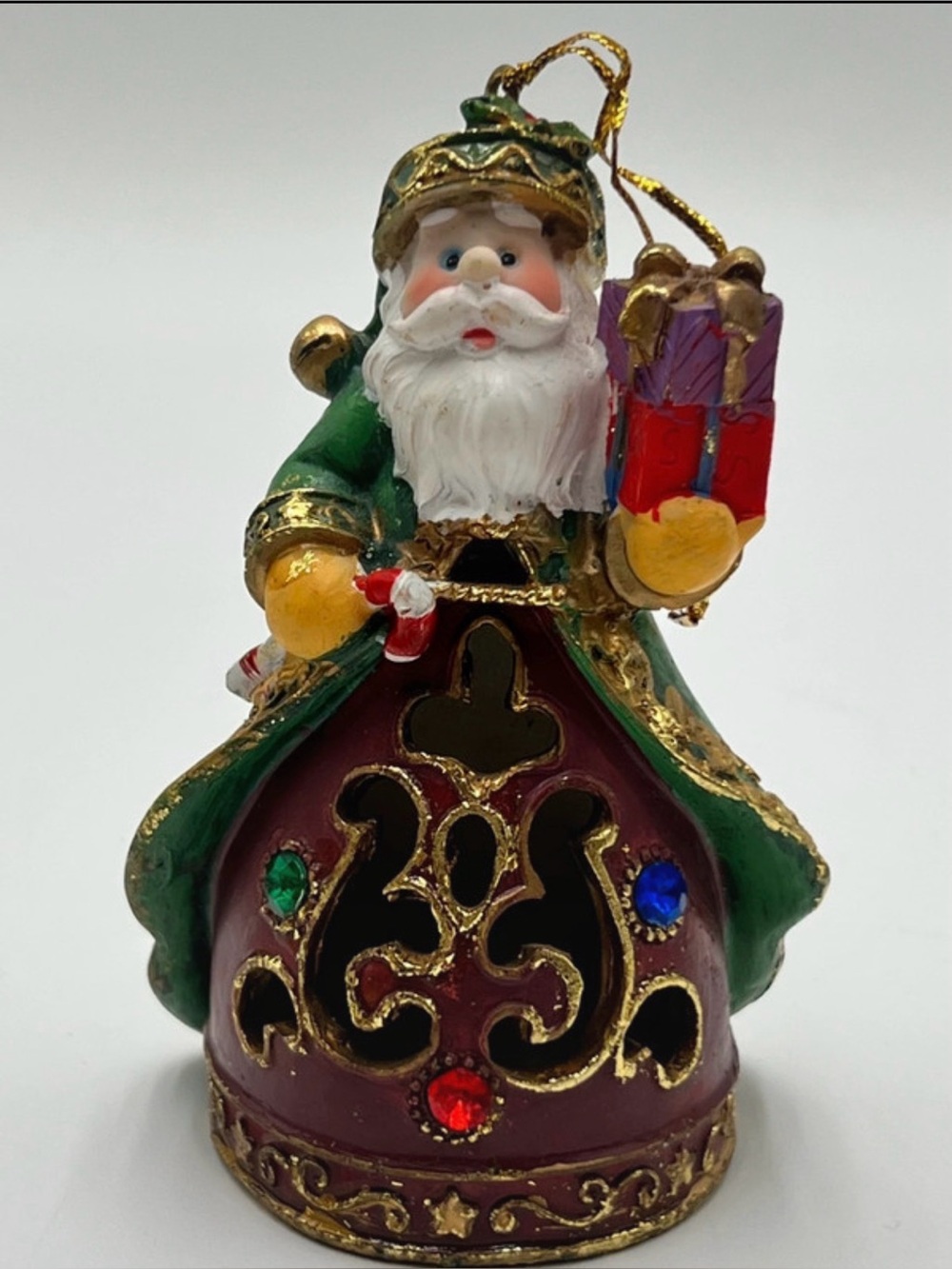 Festive Green and Burgundy Santa Ornament - Holiday Home Décor